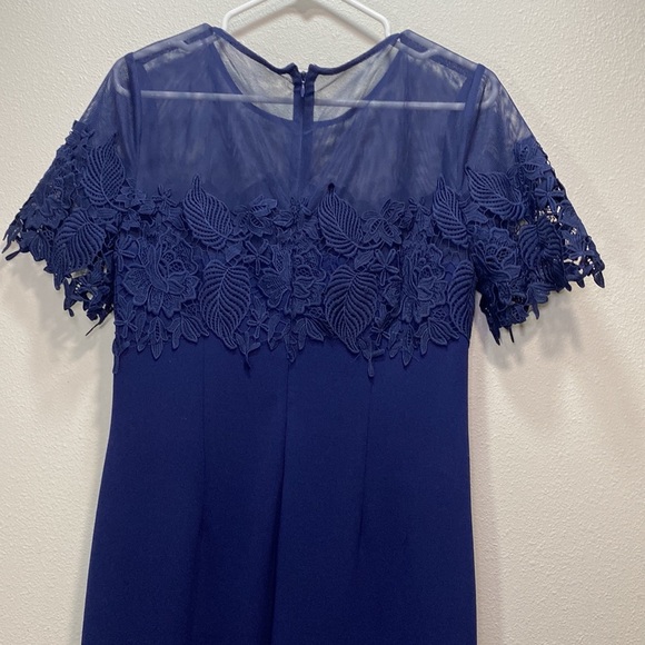 JS Collections ILLUSION GOWN WITH TRIM navy‎ blue - Picture 5 of 15